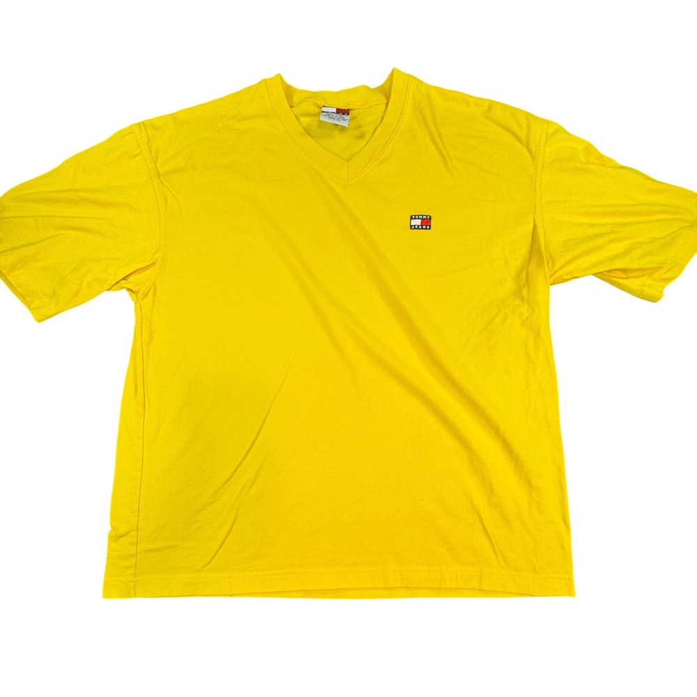 #87 Vintage Tommy Jeans V-Neck T-Shirt XXL Oversized Minimal Logo Y2K Streetwear